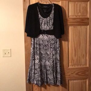 Black and white dress with elbow length shrug